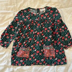 Matilda Jane Floral Ruffle Top - Red and Pink on Green